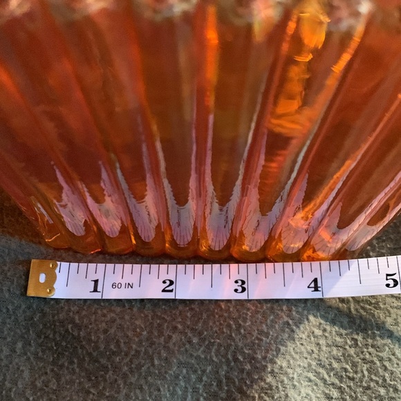 Beautiful heavyweight orange ribbed glass canisters. Both 4 1/2” x 4 1/2”. - Picture 8 of 12